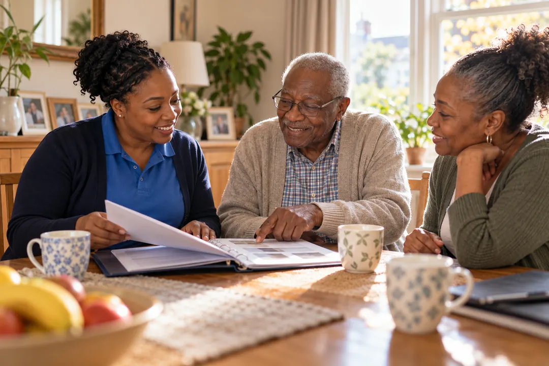 An Angels manager talking through a care plan with a family