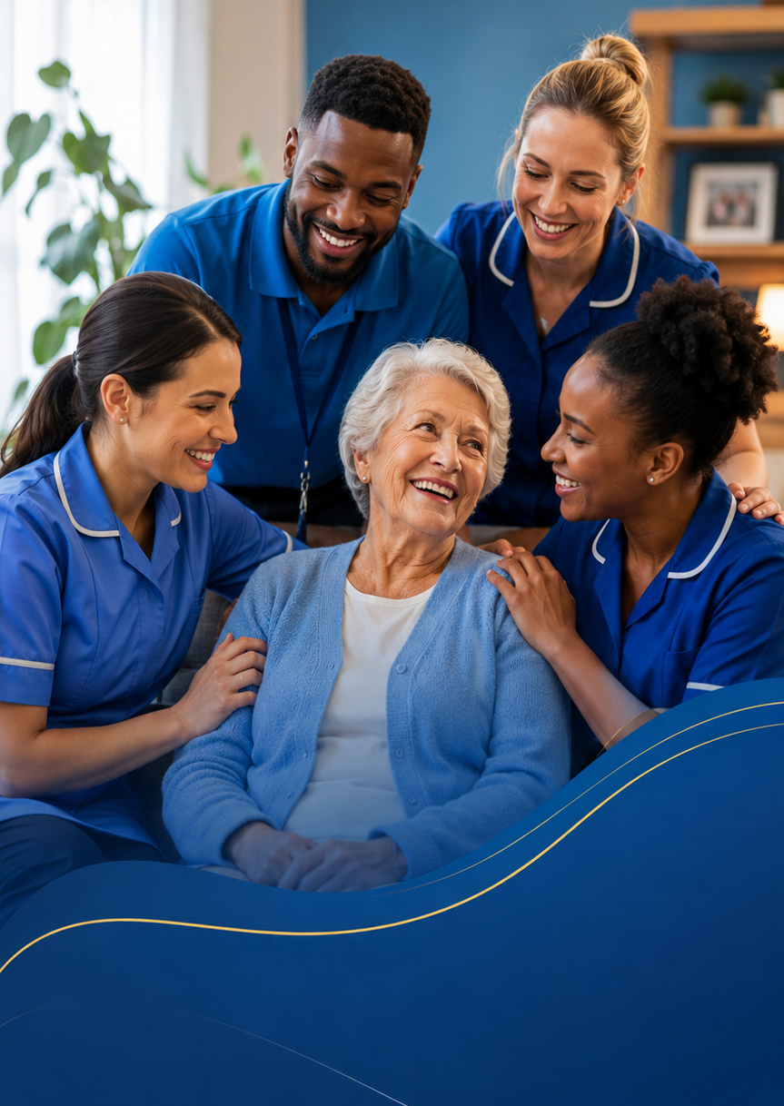 Care worker supporting an older woman at home